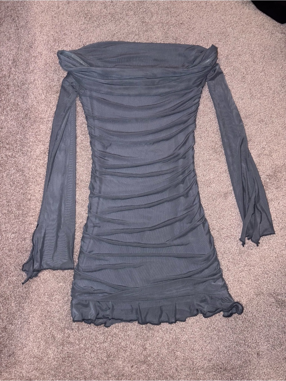 Edikted Strapless Ruched Sheer Dress in Gray